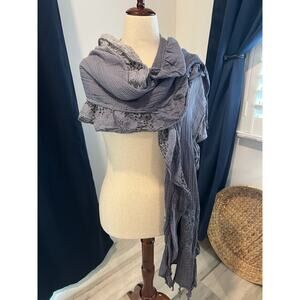 Hue of Blue Gauze Scarf Fringe Layer Wrap Maximalist Wrap Shawl Lagenlook Hippie